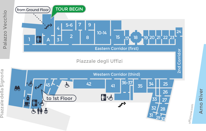 Uffizi Map of Second Floor